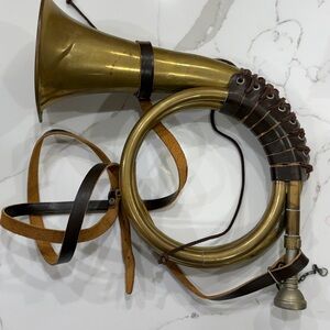 Vintage Brass French Horn with Leather Straps